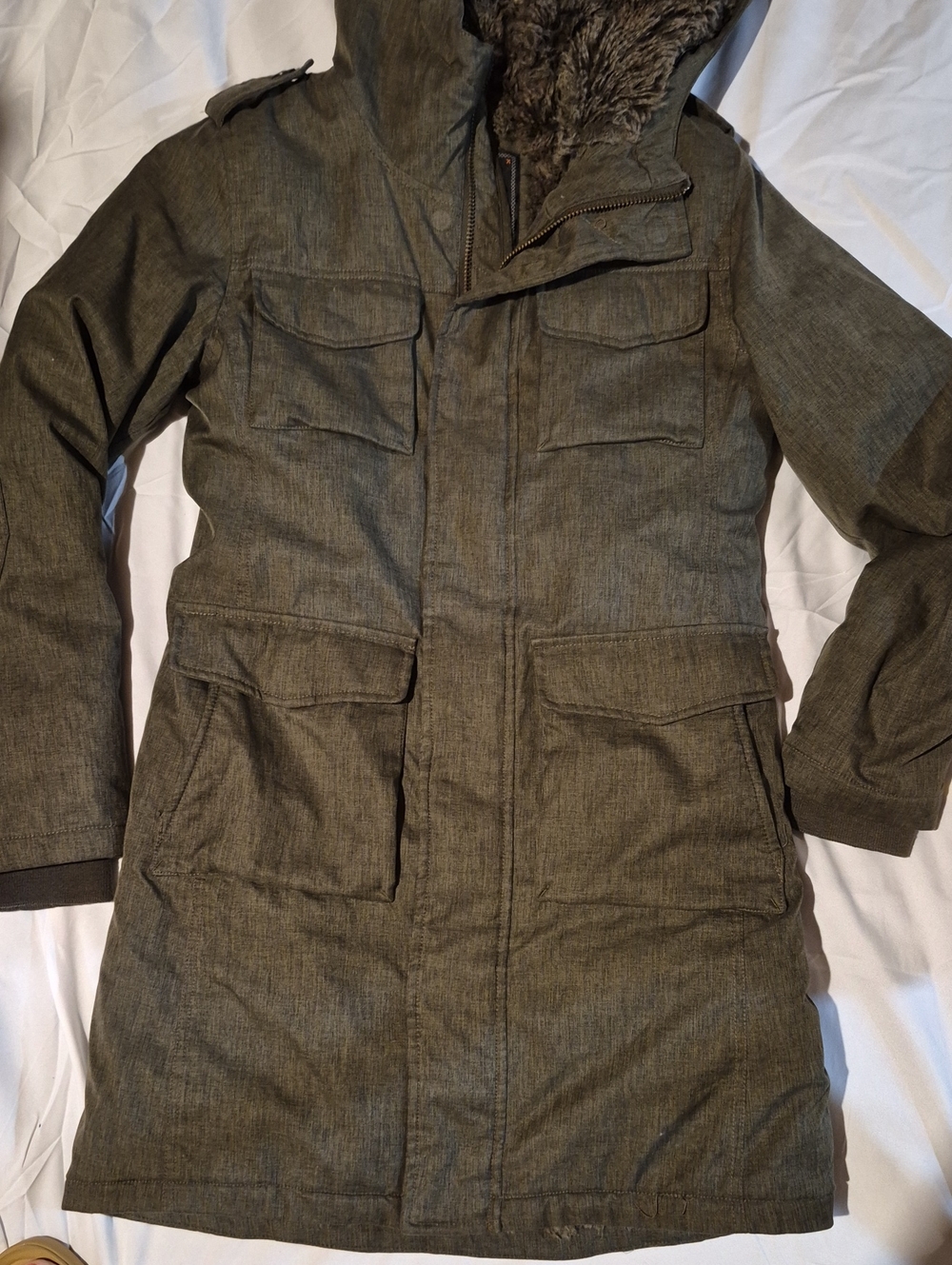 TNA Olive Hooded Military Parka with Faux Fur Lining